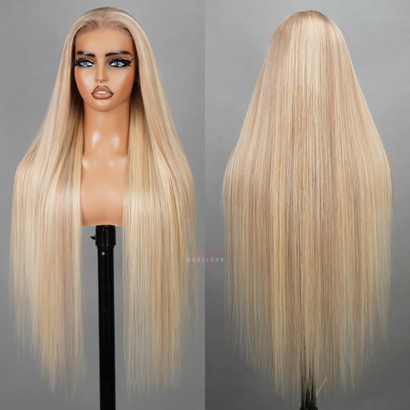 Megalook New Arrival Barbie Blonde Wig With Brown Highlights #P10/613 Straight & Body Wave 13x4 Lace Front Wigs