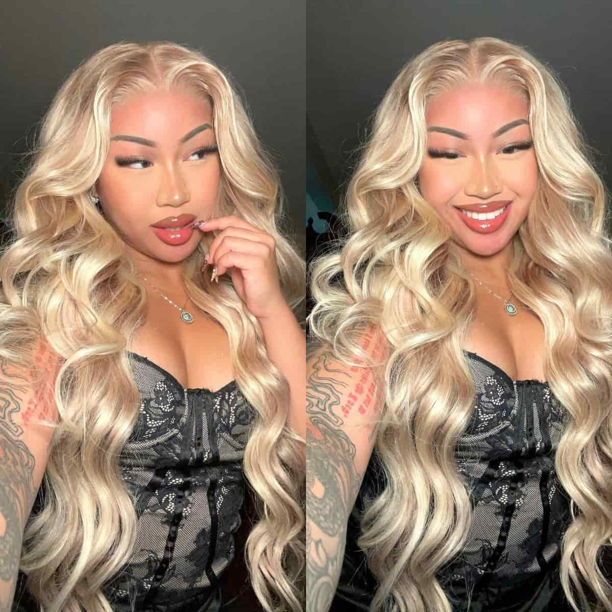 Megalook New Arrival Barbie Blonde Wig With Brown Highlights #P10/613 Straight & Body Wave 13x4 Lace Front Wigs