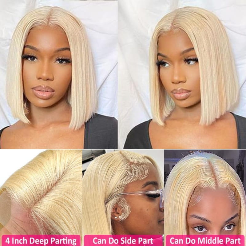 13x4 Lace Pre Plucked 613 Blonde Bob Lace Frontal Wig High Quality