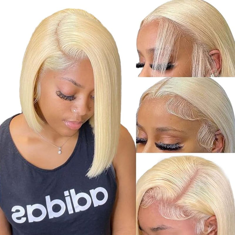 13x4 Lace Pre Plucked 613 Blonde Bob Lace Frontal Wig High Quality