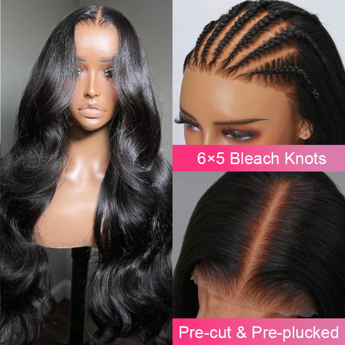 Pre Cut Lace | Glueless 6X5 HD Lace Wig Body Wave Human Hair Wear And Go Wig