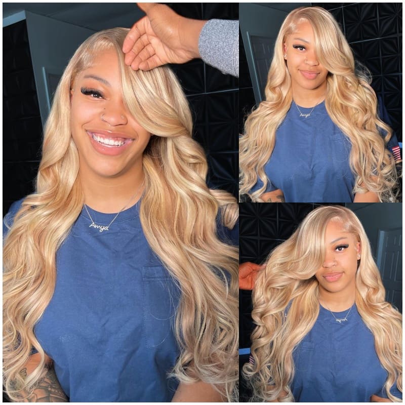 $100 OFF Code: MS100 | New Pop 13x4 HD Lace Frontal P12/613 Light Brown With #613 Highlight Color Straight/Body Wave Breathable Airy Cap Human Wigs