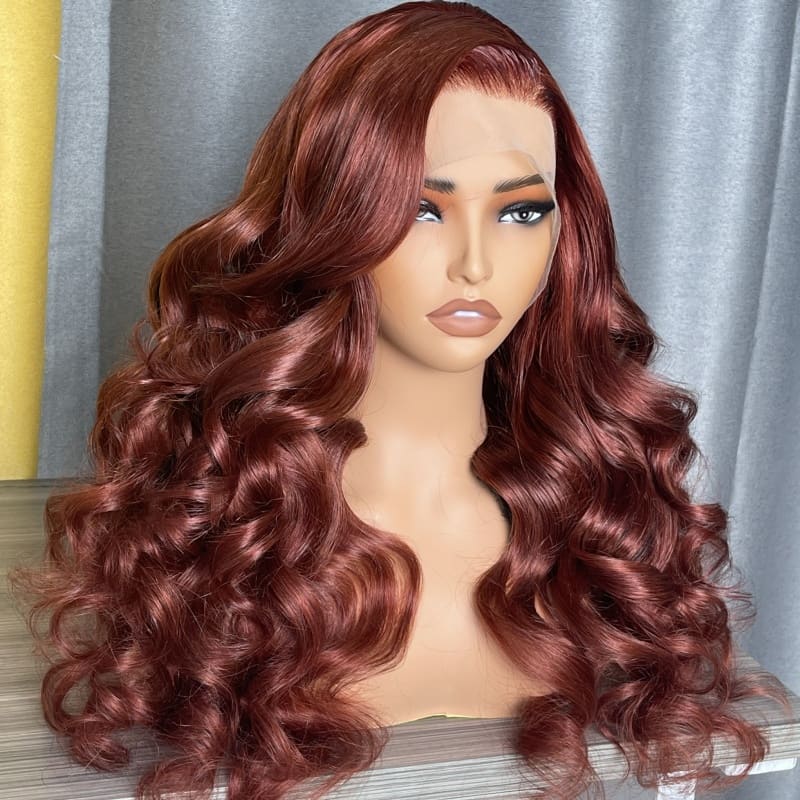 Special offer | 26inch = $137.69 Transparent Lace 4X4 New #33 Red Brown Auburn Color Wig Body Wave Human Hair Wig For Women