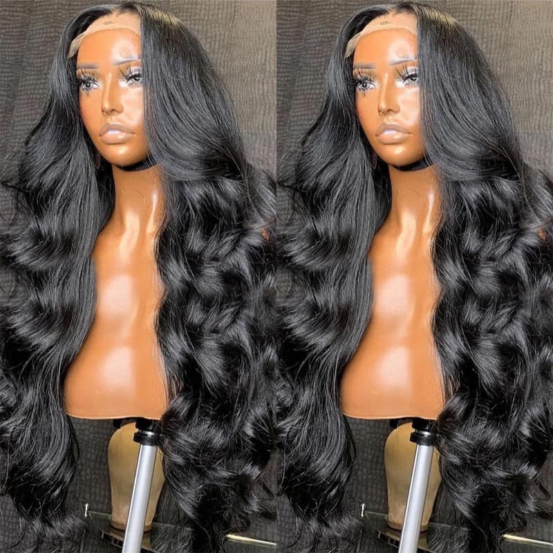 32 inch Long 4x4 Lace Closure Human Hair Wigs Body Wigs For Women Black