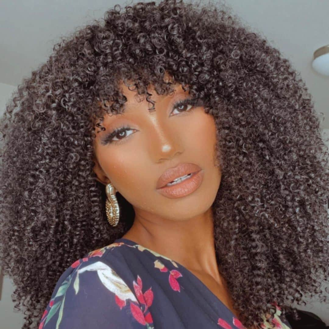 P4/27 Natural Color Curly Wig With Bangs NON-Lace Virgin Human Hair Wigs