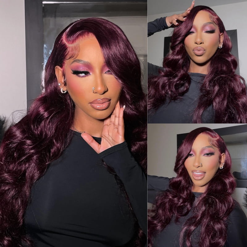 $100 OFF Code: MS100 |Hot&Pop Trendy Dark Purple Plum Colored 6x5 Glueless Lace Wear Go Body Wave Wig