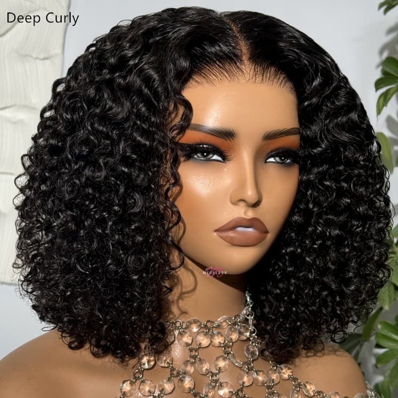 (Super Deal)EaseElle Series Minimalist 6 Inch Deep Part Hairline Glueless Lace Jerry Curly Bob Pre-Bleached Miny Knots Middle Part Closure Wigs