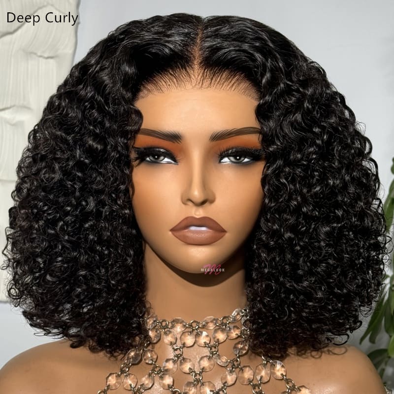 (Super Deal)EaseElle Series Minimalist 6 Inch Deep Part Hairline Glueless Lace Jerry Curly Bob Pre-Bleached Miny Knots Middle Part Closure Wigs