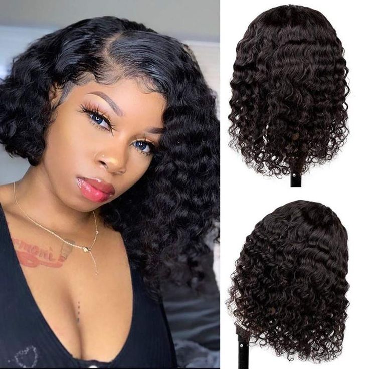 Megalook Short Cut Water Wave Bob Wig Curly Human Hair Wigs Glueless Lace Wear Go Wig