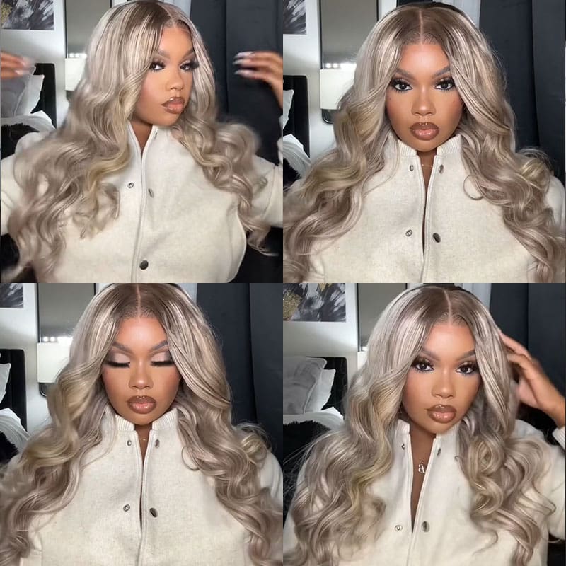 Megalook Hottest Long Highlight #P18/613 Blonde Straight /Body Wave Human Hair Wigs Blonde Hair With Highlights