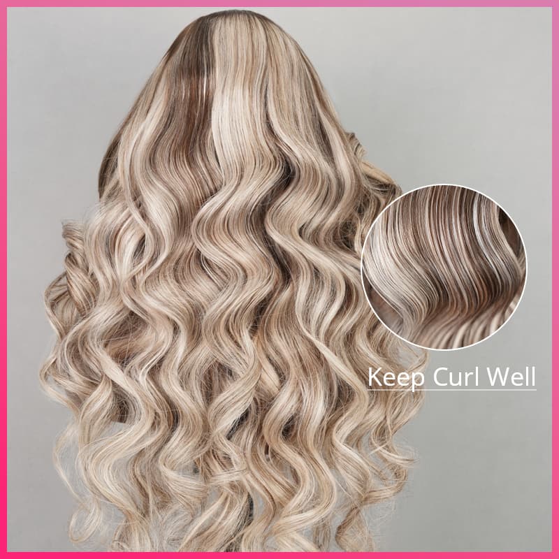 Megalook Hottest Long Highlight #P18/613 Blonde Straight /Body Wave Human Hair Wigs Blonde Hair With Highlights