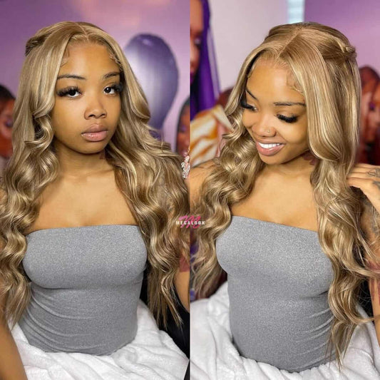 $100 OFF Code: MS100 | New Pop 13x4 HD Lace Frontal P12/613 Light Brown With #613 Highlight Color Straight/Body Wave Breathable Airy Cap Human Wigs