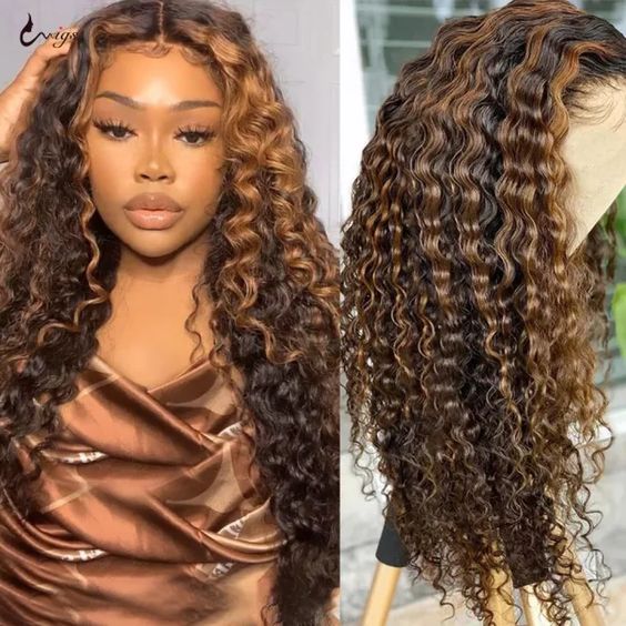 New Pop Honey Blonde Balayage Colored Loose Deep Wave 13x4 Transparent Lace Front Human Hair Wigs