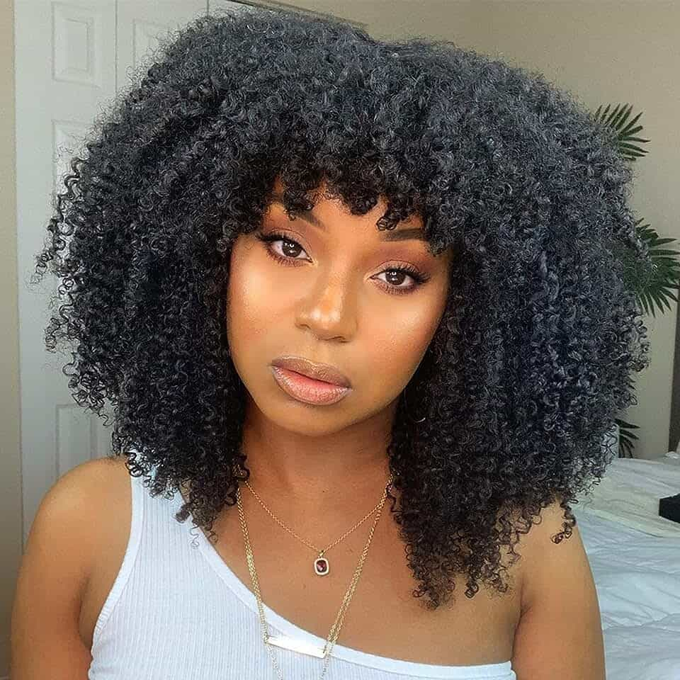 P4/27 Natural Color Curly Wig With Bangs NON-Lace Virgin Human Hair Wigs