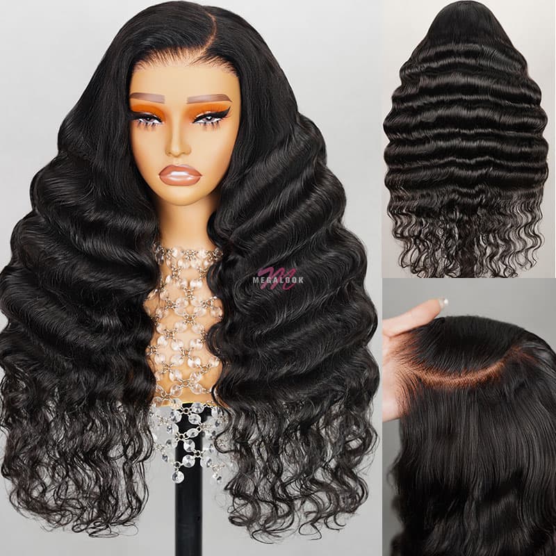 Megalook 6x5 Pre Cut Glueless  Wear And Go Natural New Style Side Part Megalook Curly Human Hair Wigs