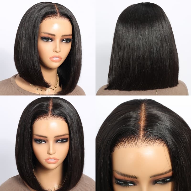 (Super Deal)EaseElle Series Minimalist 6 Inch Deep Part Hairline Glueless Lace Jerry Curly Bob Pre-Bleached Miny Knots Middle Part Closure Wigs