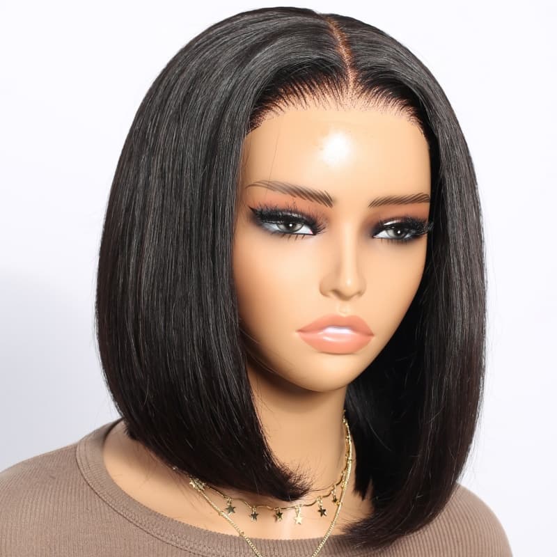 (Super Deal)EaseElle Series Minimalist 6 Inch Deep Part Hairline Glueless Lace Jerry Curly Bob Pre-Bleached Miny Knots Middle Part Closure Wigs