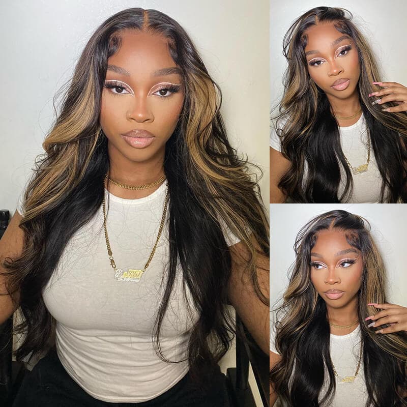 (Super Deal) $98.99 Highlight P27 Colored 4x4/13x4 Lace Frontal Body Wave/Straight Human Wigs