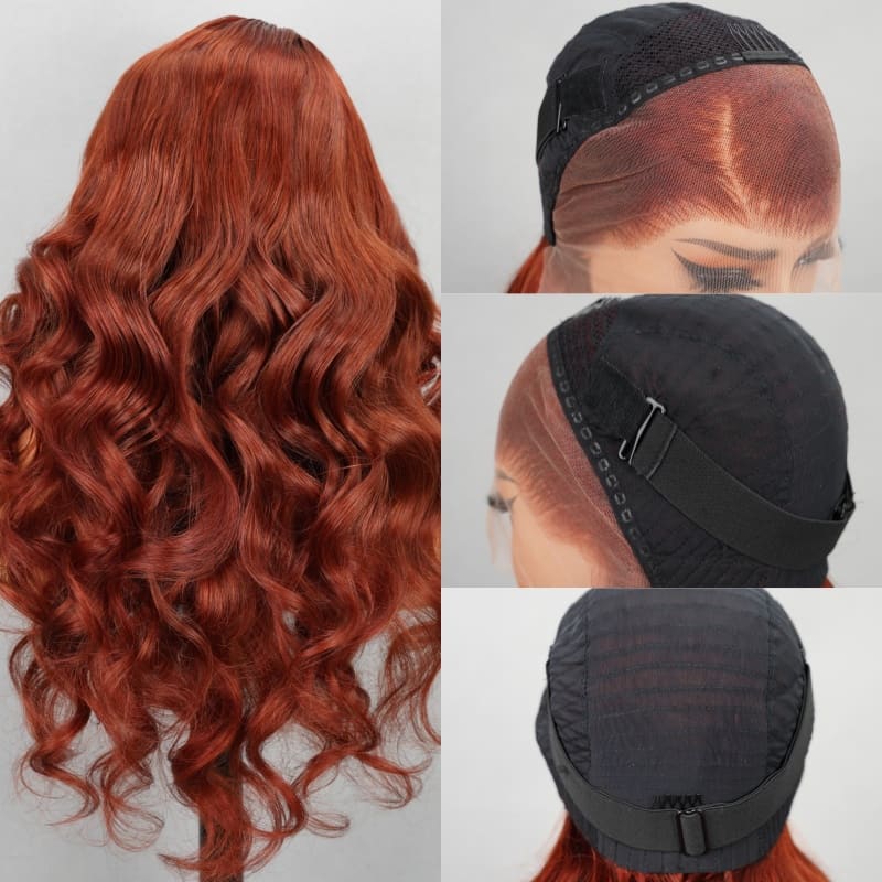 Special offer | 26inch = $137.69 Transparent Lace 4X4 New #33 Red Brown Auburn Color Wig Body Wave Human Hair Wig For Women