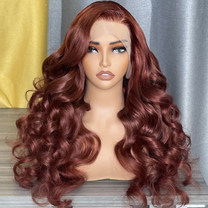 Special offer | 26inch = $137.69 Transparent Lace 4X4 New #33 Red Brown Auburn Color Wig Body Wave Human Hair Wig For Women