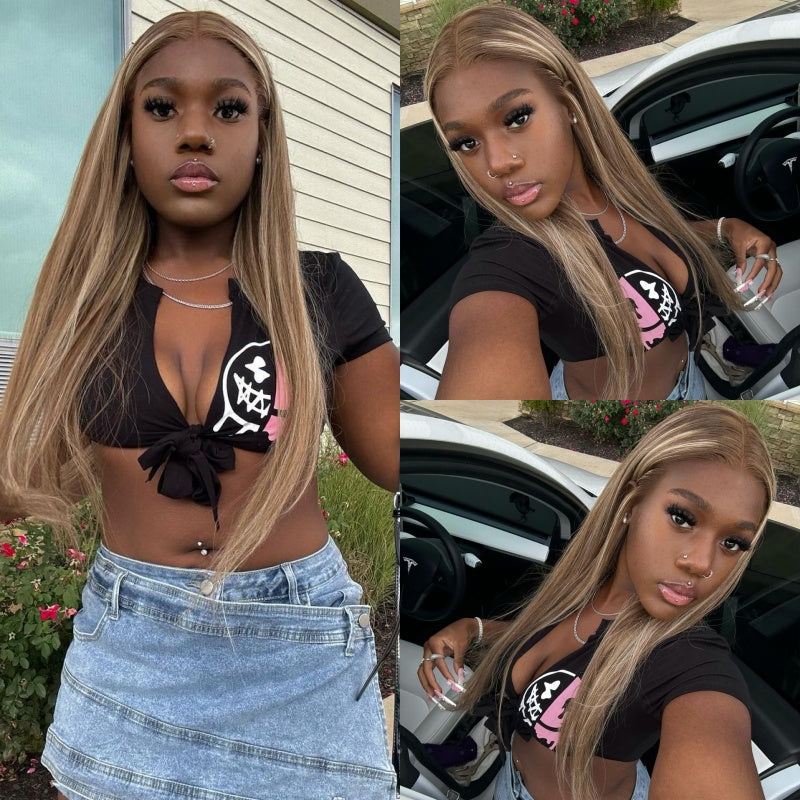 $100 OFF Code: MS100 | New Pop 13x4 HD Lace Frontal P12/613 Light Brown With #613 Highlight Color Straight/Body Wave Breathable Airy Cap Human Wigs