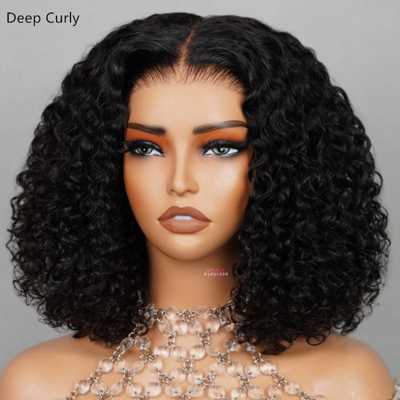 (Super Deal)EaseElle Series Minimalist 6 Inch Deep Part Hairline Glueless Lace Jerry Curly Bob Pre-Bleached Miny Knots Middle Part Closure Wigs