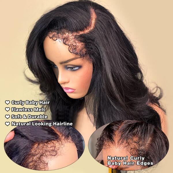 4X4/13x4 Lace Front Wig With Realistic Curly Edges Baby Hair Guleless Body Wave Wigs