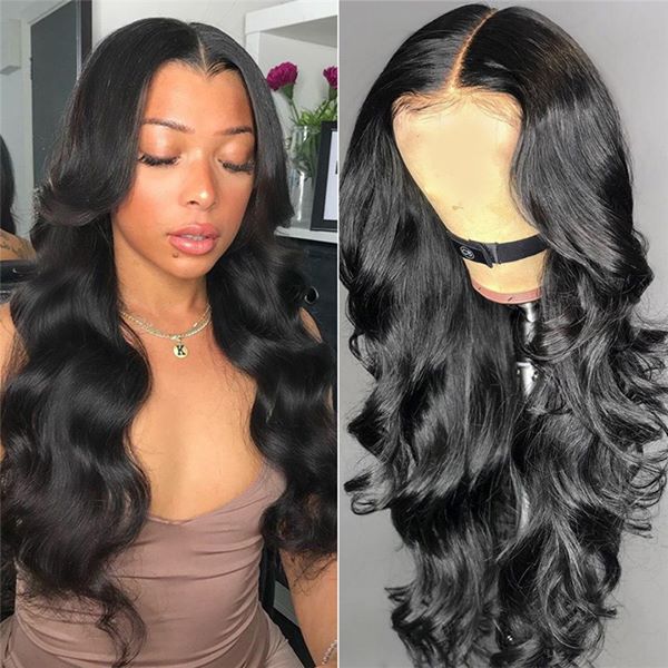 32 inch Long 4x4 Lace Closure Human Hair Wigs Body Wigs For Women Black