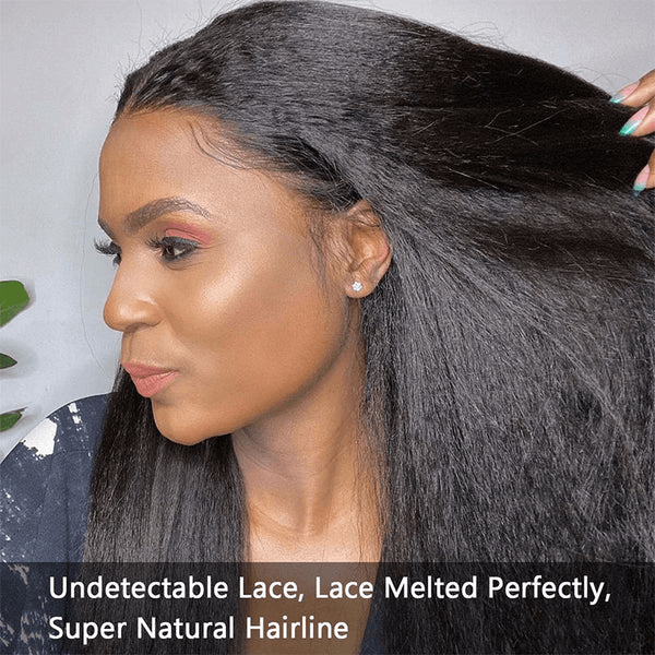 Megalook Yaki Straight Natual Black HD Lace 5x5 Crystal Lace Frontal 180% Density Pre Plucked Wigs