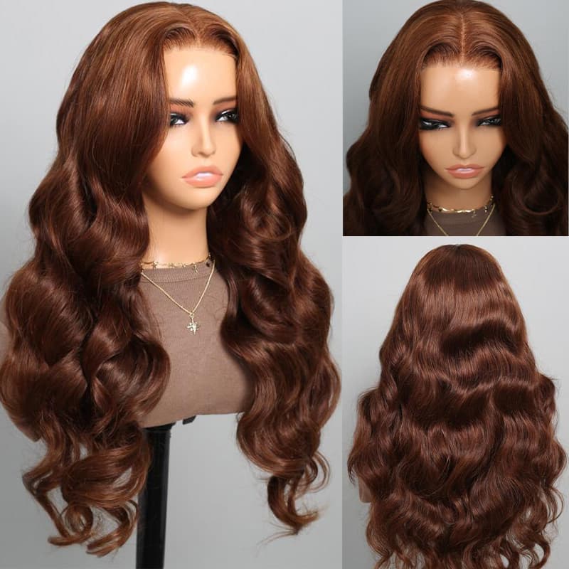 Color #4 Chocolate Brown Loose Body Wave 6x5 HD Lace 3D DOME Cap Wear Go C Part Glueless Mini Knots Pre-plucked  Hair Pre-cut Lace Wig