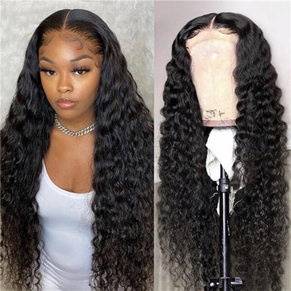 40 inch Long Wigs Deep/Water Wave Curly Human Hair Wig Transparent Lace Frontal Wigs