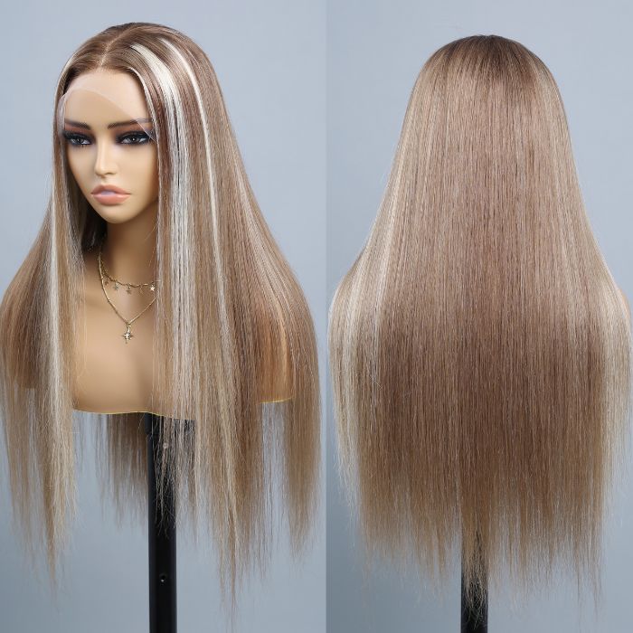 13x4 HD Lace Frontal Blonde Highlight Multi-dimensional Color Straight Breathable Airy Cap Easy Install