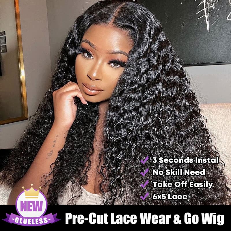 Pre Cut Lace | Glueless 6X5 HD Lace Wig Deep Curly Human Hair Easy Wear And Go Wig