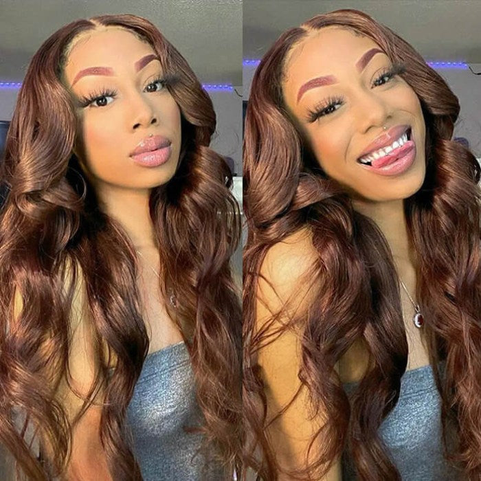 Pre Cut Lace | #4 Dark Brown Colored 13X4 6X5 Body Wave Chocolate Straight HD Lace Frontal Wigs