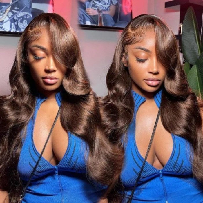 Pre Cut Lace | #4 Dark Brown Colored 13X4 6X5 Body Wave Chocolate Straight HD Lace Frontal Wigs