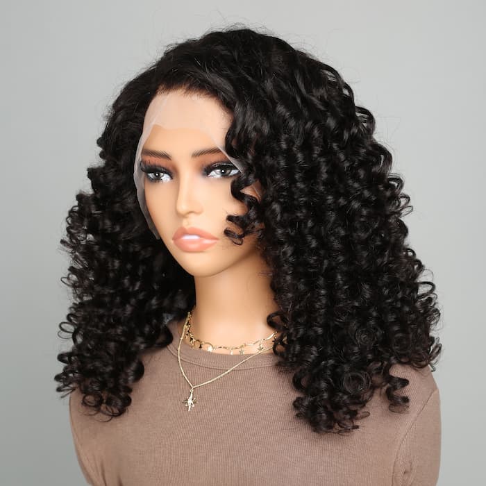 (Super Deal)High Quality 22'' Long 13x4 HD Lace Front Spiral Curly Natural Black Pre-plucked Natural Hairline Glueless Breathable Airy Cap Human Hair Wig