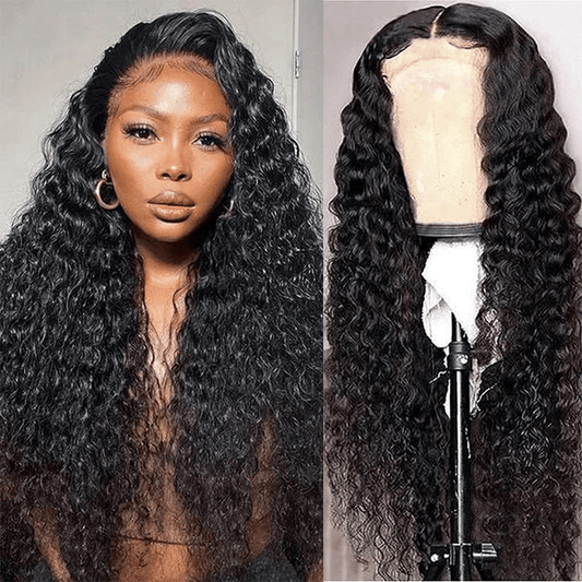 5x5 Crystal HD Lace Frontal Deep Wave Wigs 180% Density Natual Black Wigs