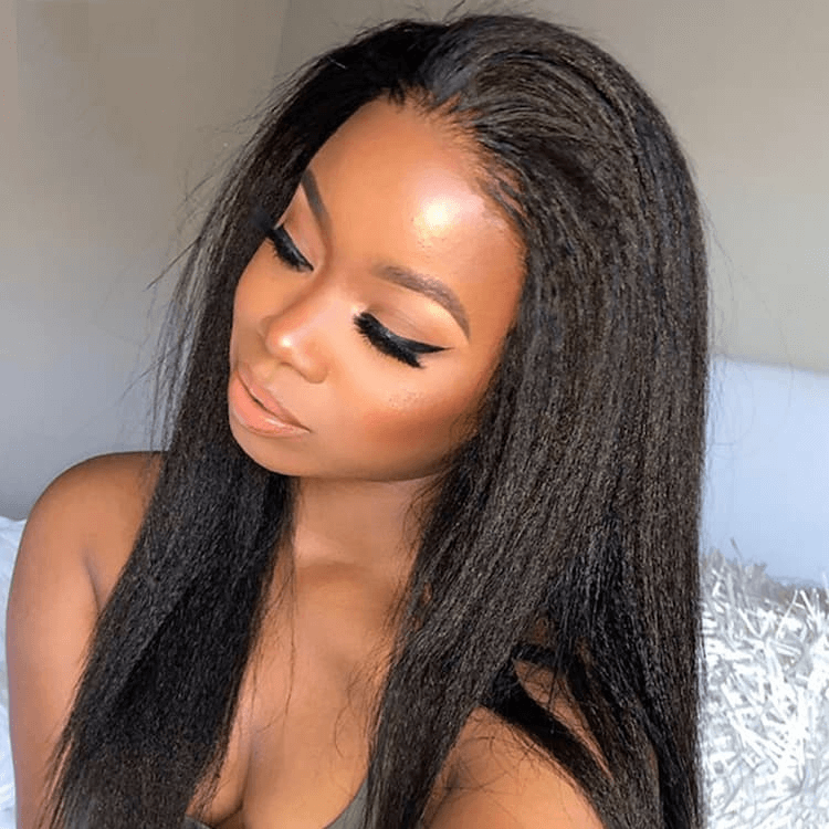 Megalook Yaki Straight Natual Black HD Lace 5x5 Crystal Lace Frontal 180% Density Pre Plucked Wigs