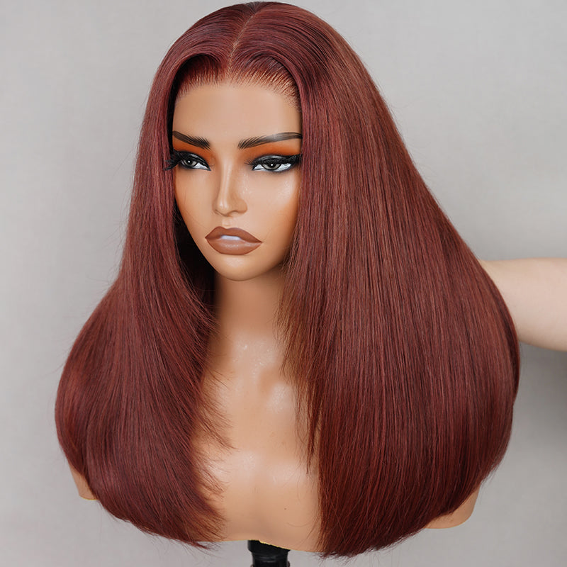 (Super Deal)Megalook Salon-Quality Red Brown Luxurious Glueless 6X5 HD Lace Wig Silky Straight Colored Double Drawn Wig