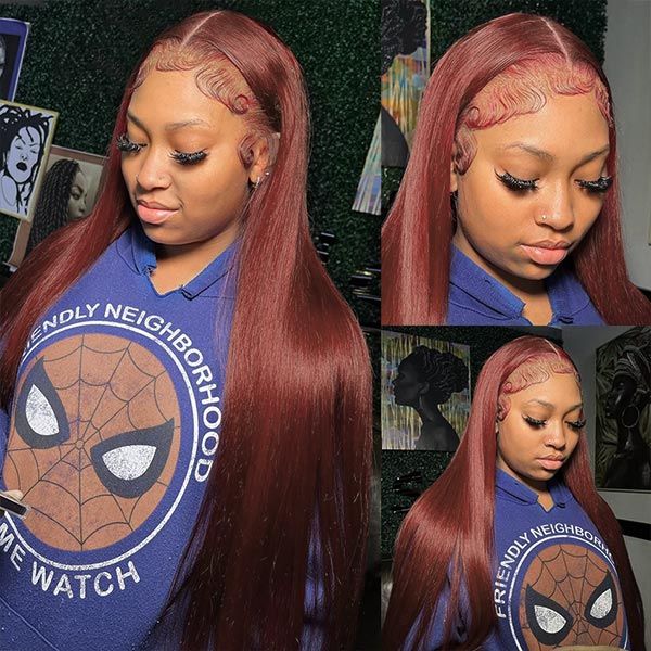 New #33 Red Brown Auburn Color Straight Human Hair Wig HD Lace 4X4/13X4 Lace Frontal Wigs