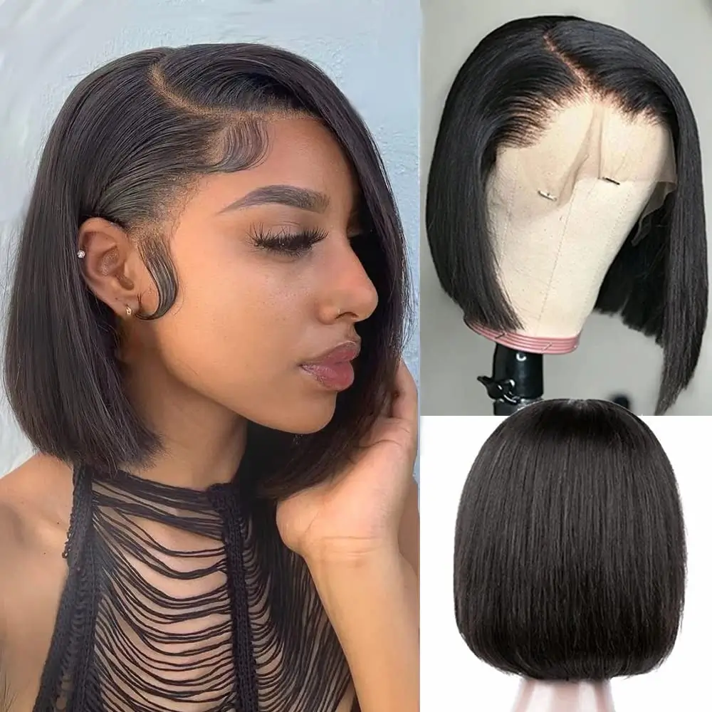 (Super Sale) Upgrade 13x4 Lace Frontal Bob Wigs With Bleached Knots Halo Braided Straight Human Hair