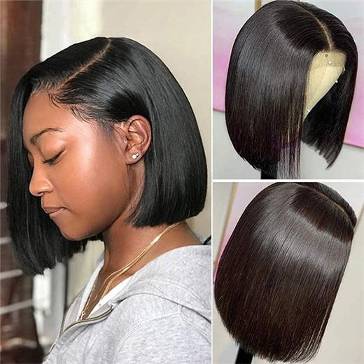 Bob Lace Closure wig 4X4 Middle Part Bob Wigs Natural Black 180% Density Human Hair wigs