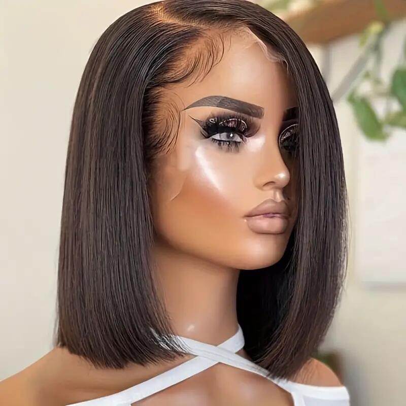 13x4 Lace Frontal Bob Wigs With Bleached Knots Halo Braided Straight Human Hair