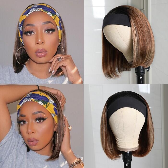 Megalook (Super Deal)  Bob HeadBand Wigs 150% Density Highlight 4/27 Color Glueless Human Hair Wigs