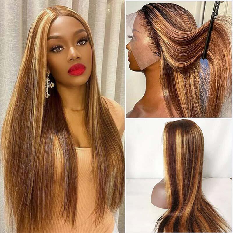 Megalook Buy One Get One Free $139.8 Get 18'' 4x4 Lace Closure Body wave Highlight P4/27 Color Wigs Plus 13x4 Lace Front Water Wave Bob