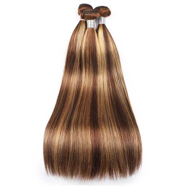 Megalook 10A Highlight P4/27 Bundles With Closure Straight 3 Bundles With Closure Brazilian Hair Weave Bundles With 4x4 Lace Closure