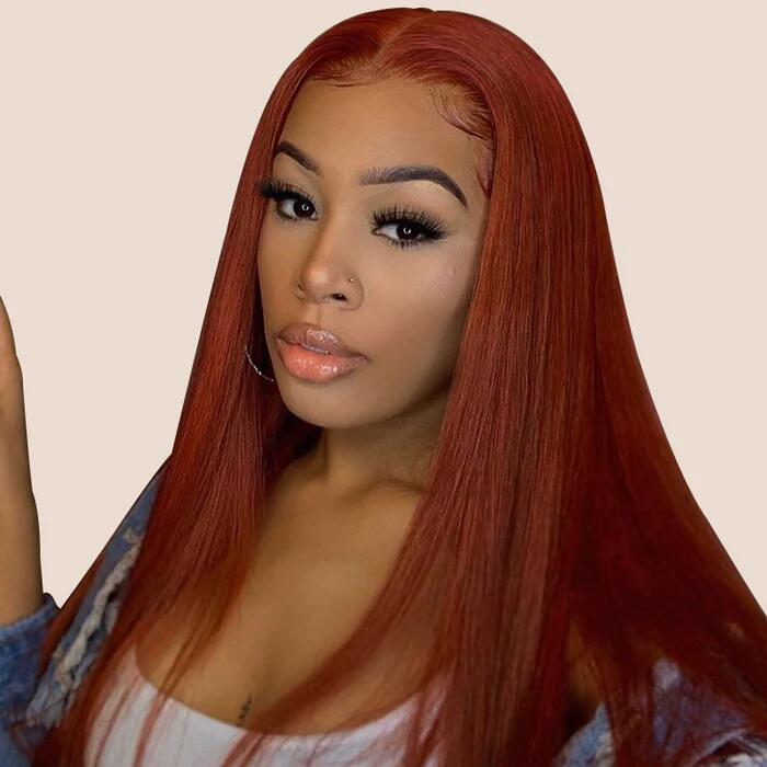 Megalook Pre Cut Lace Real Glueless Wear & Go HD Lace Wig 5x5 Lace Closure Wigs #33 Red Brown Auburn Color 3D Dome Cap Wigs