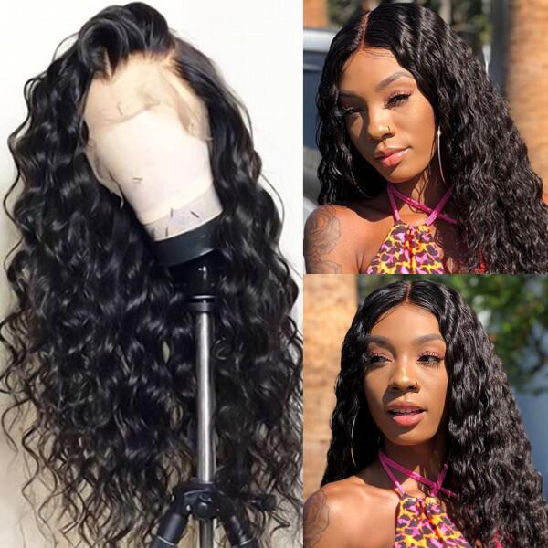 Megalook Undetectable Invisible Real Transparent Lace Deep Wave Front Wig 180% Density Brazilain Human Wig