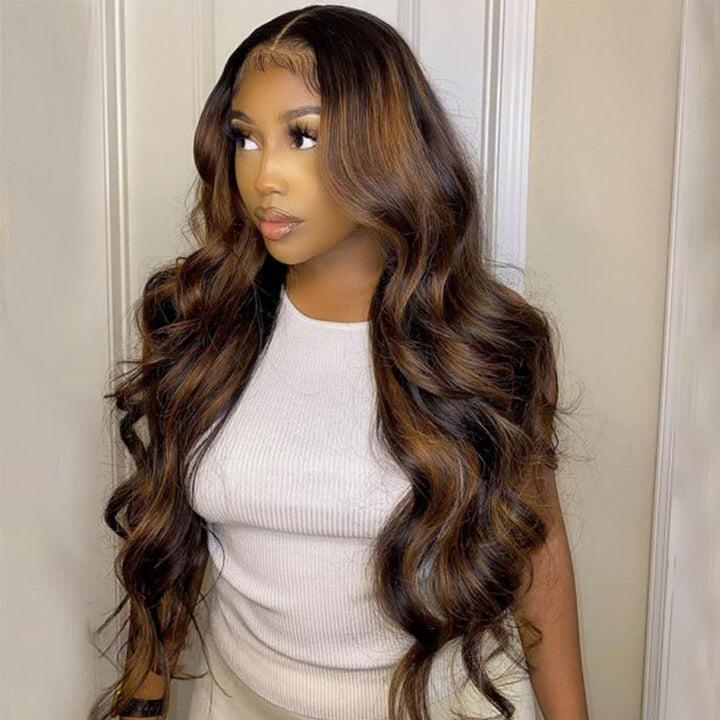 Special offer | 30inch = $199 Megalook 13x4 Lace Highlight P1B/30 Highlight Brown #4 Chestnut Body Wave Wig Undetectable Lace Front Wigs