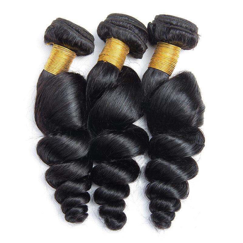 Megalook 3Bundles With 13x4 Lace Frontal Closure Loose Wave Virgin Human Hair